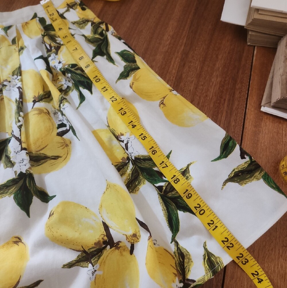 Grace Karin White Lemon Print Full Skirt with Green Accents Small - Picture 7 of 9
